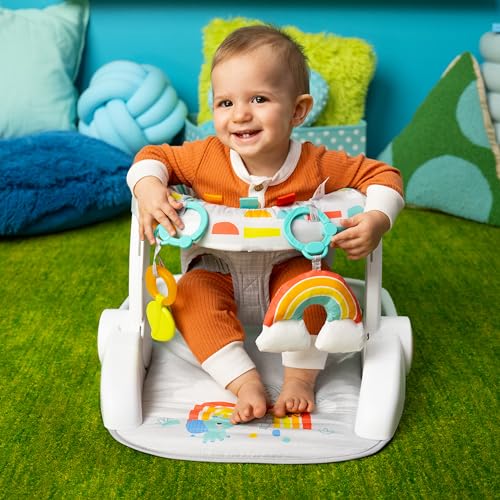 Bright Starts Learn-to-Sit Baby Floor Seat, 2-Positions Grow with Infant, Portable Baby Chair, Includes Sensory Toys, Unisex, 4-12 Months, Playful Paradise