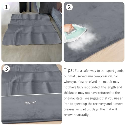 Huloo Sleep Baby Play Mat for Floor,1.3" Thick Elasti-Foam 50"×50" Playpen Mat for Tummy Time,Non-Toxic Certified Water Repellent Soft Coral Velvet for Toddler,Infant,Kids,Non-Slip Backing Safe for Crawling(Dark Grey)
