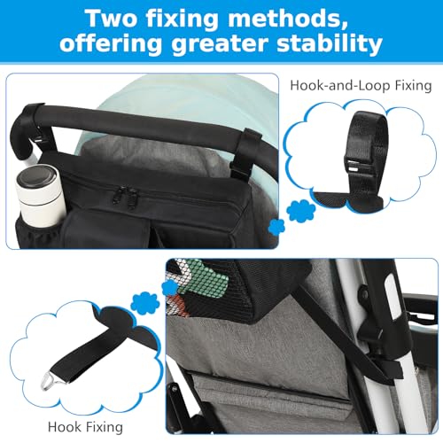 Accmor Stroller Organizer, Universal Large Capacity Stroller Bag Caddy Organizer Accessories for Uppababy, Nuna, Doona, Britax Strollers, Black