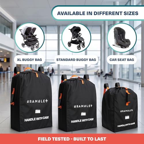 Bramble - Car Seat Travel Bag for Airplane Gate Check - Water Resistant Ballistic Nylon Car Seat Bag with Padded Neoprene Straps, Carry Pouch & ID Window - 31.5 x 18 x 18 Inches (Black)