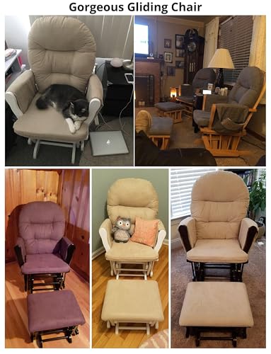 Naomi Home Brisbane Glider and Ottoman Set with Smooth Rocking & Gliding Motion, Ergonomic High-Back Support, Cushioned Armrests, Solid Wood Base, Storage Pockets, Espresso/Cream Nursery Chair