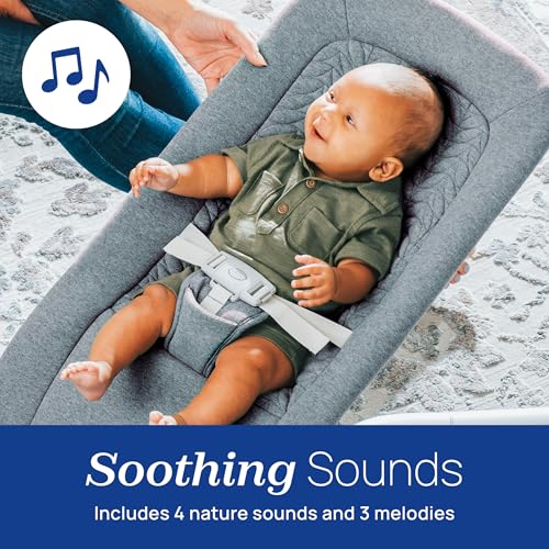 Chicco E-Motion Auto-Glider & Baby Bouncer, Motion-Sensing, Nature Sounds and Melodies, Cotton Seat Pad, AC or Battery Powered, Grey/Grey