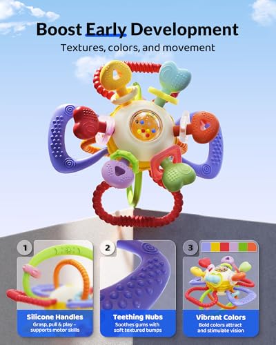 Baby Montessori Sensory Teething Toy - Safe, Multi-Functional BPA-Free Silicone Teether for Babies 0-12 Months - Teething Relief & Fun Play with Rattle - Perfect Baby Toys for Boys & Girls
