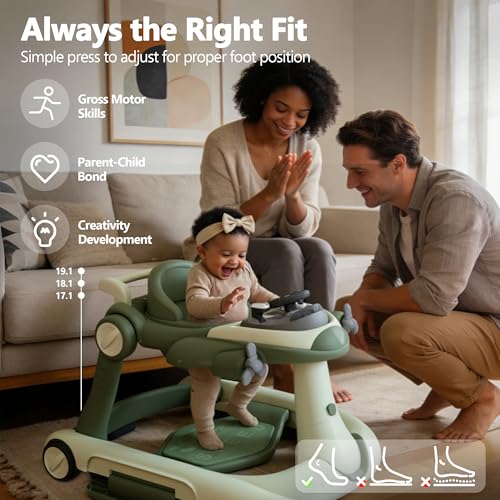 Kinder King 8-in-1 Baby Walker with Music & Lights, 3 Level Adjustable Height, Foldable Toddler Walker with Speed Adjustable Wheels, Easy to Clean, Baby Walkers for Boys & Girls 6-18 Months