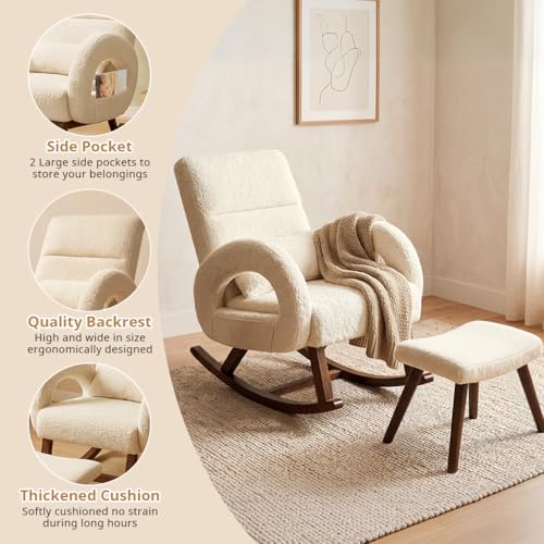 COMHOMA Rocking Chair Nursery with Ottoman, Upholstered Glider Rocker