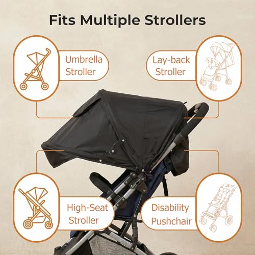 Universal Stroller Canopy Stroller Replacement Parts Shade Umbrella Stroller Canopy with Attachment Retractable Pram Sun Shade with Mesh Window Storage Pocket Adjustable