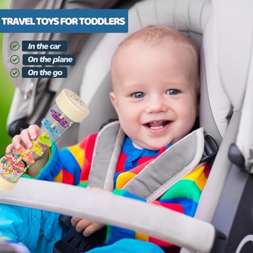 Rain Stick Montessori Baby Toys for 6-12 Months 1 Year Old, Wooden Rainmaker Infant Musical Sensory Toy, Baby Shower Gift for Newborn Toddler Boys Girls, 7.7"