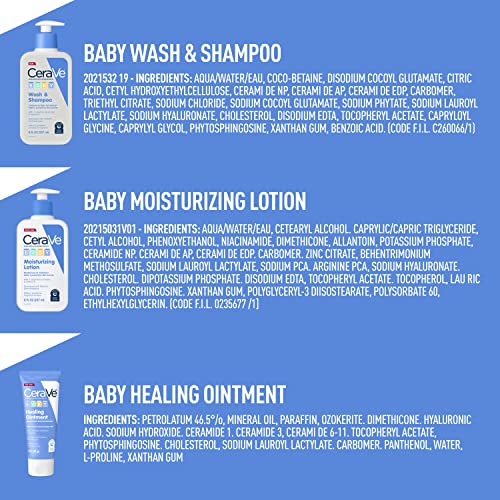 CeraVe Baby Bath Set, 8oz Wash & Shampoo + 8oz Moisturizing Lotion + 3oz Healing Ointment, Fragrance, Parabens, Phthalates, & Tear Free Baby Bath Essentials