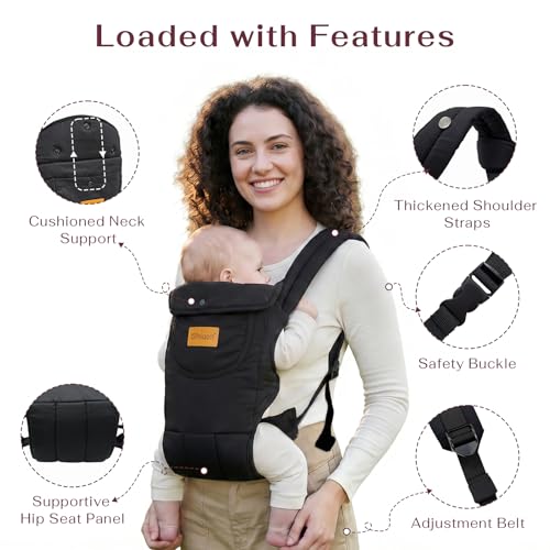 Shiaon Baby Carrier Newborn to Toddler(8-30lbs), Toddler Carrier Baby Holder Carrier with Adjustable Shoulder Strap, Chest Carriers, Black