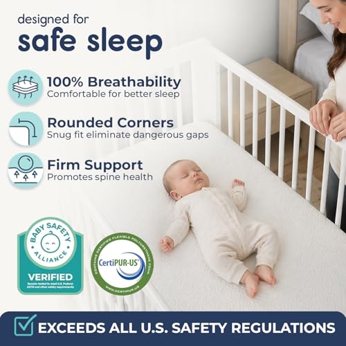 Hiccapop Baby Crib Mattress, Waterproof, Dual Sided Foam Baby Mattress, Firm Side for Babies, Soft Memory Foam Side for Toddlers, Made in USA