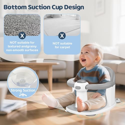 Baby Bath Seat for Babies 6 Months & Up - Baby Bath Seats for Babies Sitting Up | Non-Slip Baby Bath Chair with Cushion & Suction Cup | Toddler Bath Seat Newborn Infants Baby Bathtub Seat (Grey)