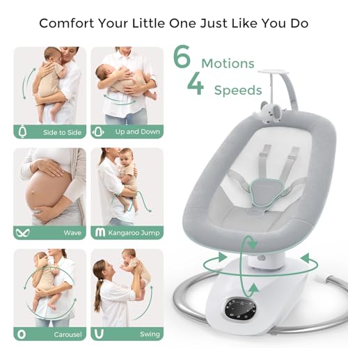 Momcozy CocoSway Electric Baby Swing for Infant, 180° Rotating Seat, 6 Parent-Like Sway Motions & 4 Speeds, Remote Control, Machine-Washable Cover, Grey