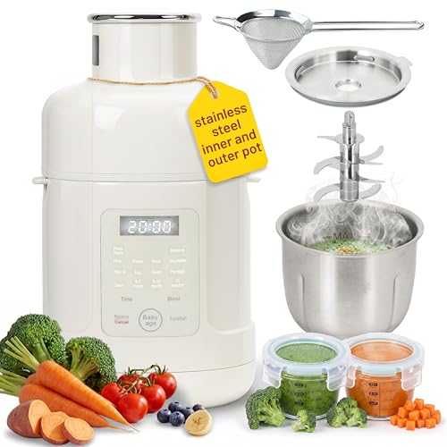 Colenza Stainless Steel Baby Food Maker Steamer And Blender With Strainer & 2 Jars, One Step Mini Food Processor, Small Blender Mill, Auto Cooking For Homemade Baby Puree