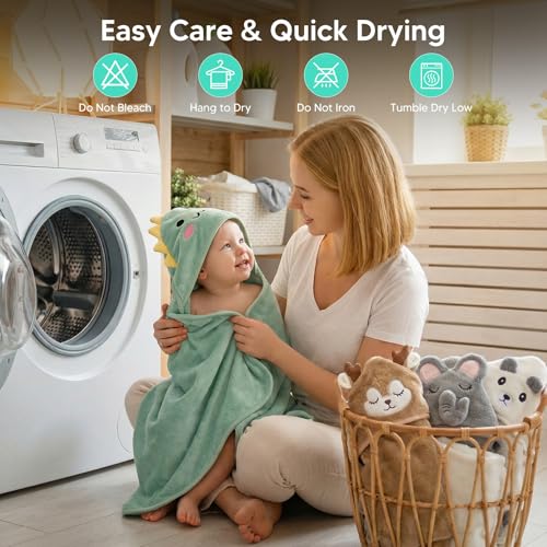 YEFAJUMP 14 PCS Baby Bath Towels Set with 4 PCS Hooded Baby Towels, 8 PCS Washcloths & 2PCS Bath Brush for Infants & Toddlers, Ultra Absorbent Newborn Bath Essentials Gift for Boys & Girls