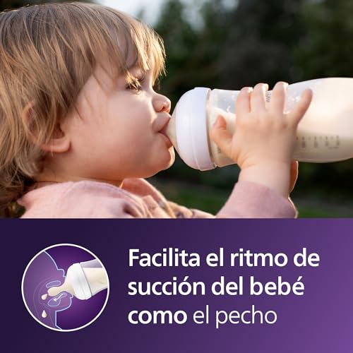 Philips Avent Natural Baby Bottles with Natural Response Nipples (Medium Flow, Flow 3), 9oz, Blue, 4-Pack, SCY903/24