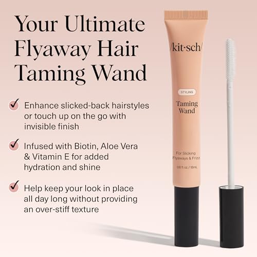 Kitsch Hair Taming Wand - Fly Away Stick For Hair with Biotin, Aloe & Vitamin E | Clear Hair Mascara for Flyaways, Slick Back Style | Travel Size - 18mL