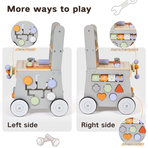 labebe Wooden Baby Walker, Baby Push Walker, Tool Toy for Toddlers, Adjustable Speed Baby Walker with Wheel, Learning Activity Walker for Girls Boys