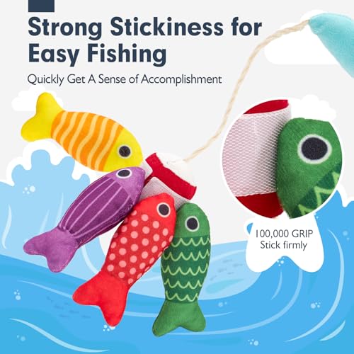 hahaland Montessori Toys for 1 Year Old Boy Girl Birthday Gift - 10 in 1 Cloth Fishing Game Toddler Toys with Stacking Cups - Number Counting, Color Sorting Learning