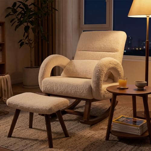 COMHOMA Rocking Chair Nursery with Ottoman, Upholstered Glider Rocker