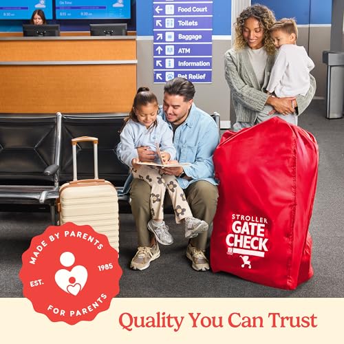 J.L. Childress Gate Check Bag for Single & Some Double Strollers - Travel Bag for Airplane, Fits Most Standard Baby Strollers, Airport Accessories for Gate Check, Flying Essentials - Red