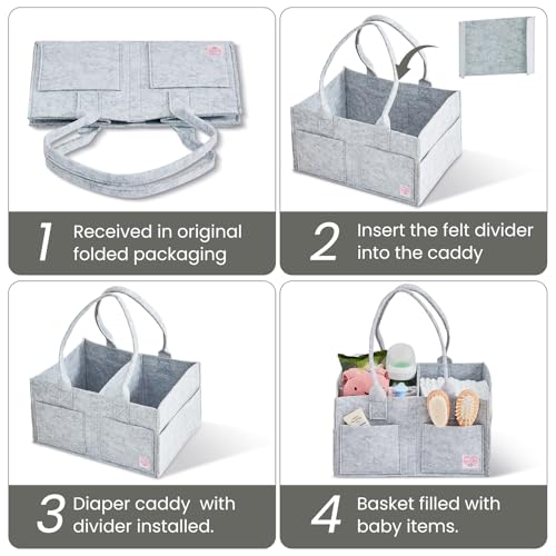 Ciuifoiy Upgraded Baby Diaper Caddy Organizer, Portable Nursery Storage Bin with Handle, Side Pockets Car Organizer for Diapers and Baby Wipes Essentials, Registry Gift Baskets (Small-Grey)