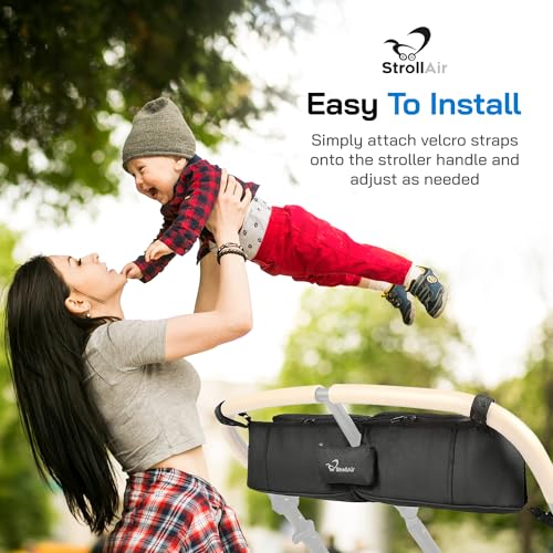 StrollAir - Universal Best Double Parent Stroller Organizer Caddy Insulated Cup Holder Console side-by-side Mountain Buggy TWIN WAY Bob Duallie Baby Jogger City Mini GT – Black