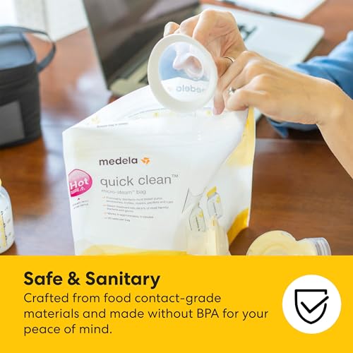 Medela Quick Clean Microwave Sterilizer Bags for Bottles and Breast Pump Parts, Reusable Up to 20 Times Per Bag, Food-Grade Material, Made Without BPA, Pack of 12