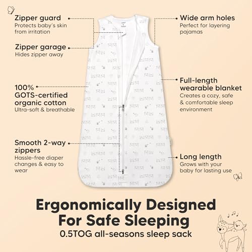 2-Pack Baby Sleep Sacks, Zipper Wearable Blanket - 100% Organic Cotton 0.5TOG, Soft Lightweight Toddler Sleeping Sack 12-24 months, Easy to Wear Newborn Swaddles Sleepsack (BumbleBear, L)
