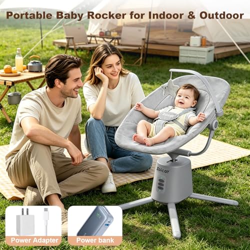 Zoicay Baby Swing,Baby Swings for Infants with 3 Modes & 5 Speeds, BT Enabled App & Remote Control, Electric Swing – 6 Melodies and 3 Timer Setting, 2 Seat Positions and 5-Point Harness Swing (Gray)
