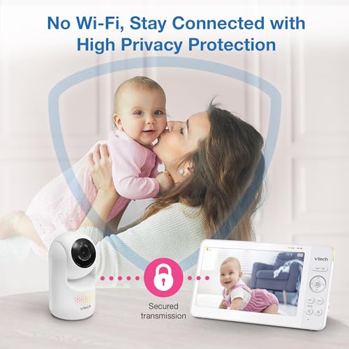 VTech Baby Monitor No WiFi with 7" IPS Screen & Remote Pan Tilt Zoom – 5000mAh 12Hr Video Battery, 1000ft Range, Night Vision, Multi-Color Night Light, Two-Way Talk | Advanced HQ Max