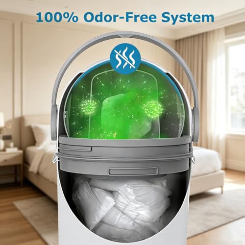 SaftSpzre Baby Diaper Pail,Odor Locking,No Special Bag Required,One-Handed Use,15L Large Capacity Diaper Trash Can,Durable Plastic,Registry Must-Have Gift - White