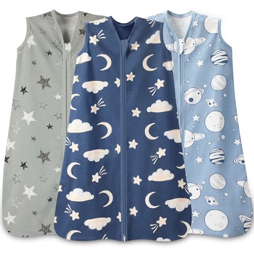 Wrrernsin Baby Sleep Sack 0-6 Months,100% Cotton TOG 0.5 Wearable Blanket for Newborn and Infant, 3 Pack 2-Way Zipper Lightweight Sleeping Bags for Toddler