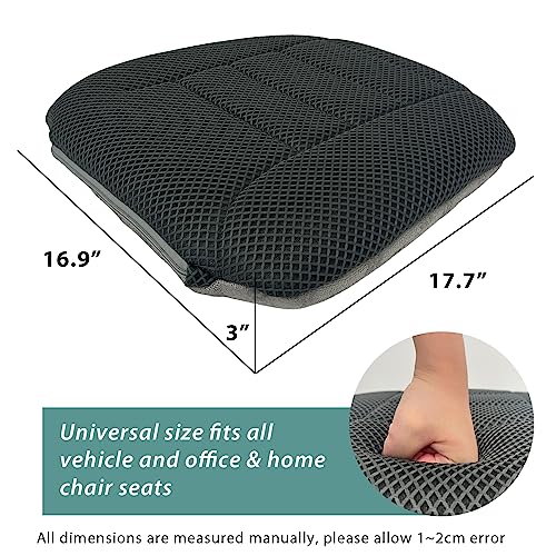 AEROiVi 17.7" L × 16.9" W × 3" H,Car Booster Seat Cushion Raise The Height for Short People Driving, Breathable 3D Air Mesh, 3 Inch Booster Seat, Non-Slip Bottom, Car Seat Pad with Truck,Cars,SUVs