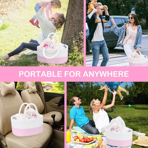 ABenkle Diaper Caddy Organizer, Cotton Rope Nursery Storage Basket Pink