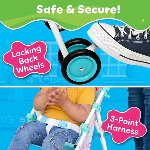 Peppa Pig Umbrella Stroller for Toddlers, Lightweight Foldable Travel Stroller with 3-Point Harness, Locking Wheels, Adjustable Canopy, Compact & Portable