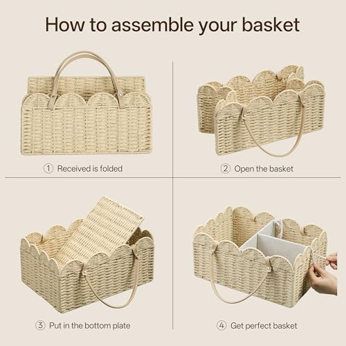HBlife Large Baby Diaper Caddy, Paper Rope Storage Baskets Nursery Bin with Removable Divider, Portable Car Organizer for Diapers, Baby Shower Gifts, Newborn Essentials Must Haves