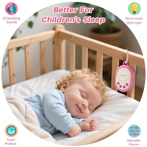 2026 Mom's Choice Awards | White Noise Sound Machine Baby with Night Light, 20 Soothing Sounds, 22 Hours Battery Life, Travel, Registry Gift, Shower, Clips on Baby Stroller