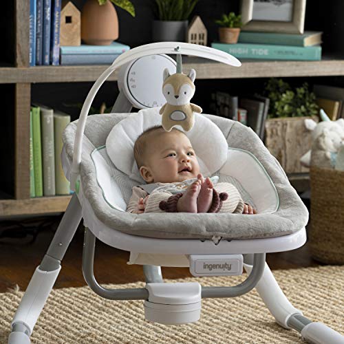 Ingenuity Anyway Sway 5-Speed Multi-Direction Portable Foldable Baby Swing & Infant Seat with Vibrations, Nature Sounds, 0-9 Months 6-20 lbs (Ray)