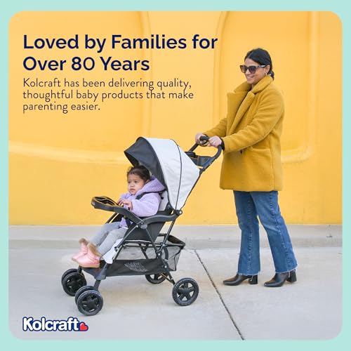 Kolcraft Cloud Plus Lightweight Umbrella Stroller for Toddlers with Reclining Seat, Large Storage Basket, Canopy, Infant & Parent Trays, Compact Fold for Summer Travel, Durable Frame, Slate Gray
