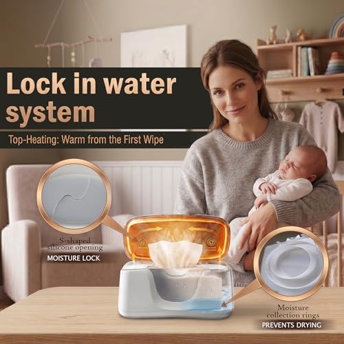 GOGO Pure Wet Wipe Warmer | Dispenser for Baby, Make Up, Adult Care - Auto Off Lights for Nighttime Changes, Dual Heat for Comfort, Top Heating, Moisture Lock Silicone and Large Capacity- Amazon only