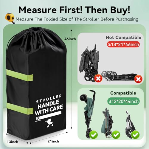 Stroller Bag for Airplane: Airplane Travel Essentials, 46" H x 21" W x 13" D Stroller Cover for Air Travel, Fit Single/Double/Jogging/Umbrella/Baby Stroller Travel System like Chicco, Evenflo...