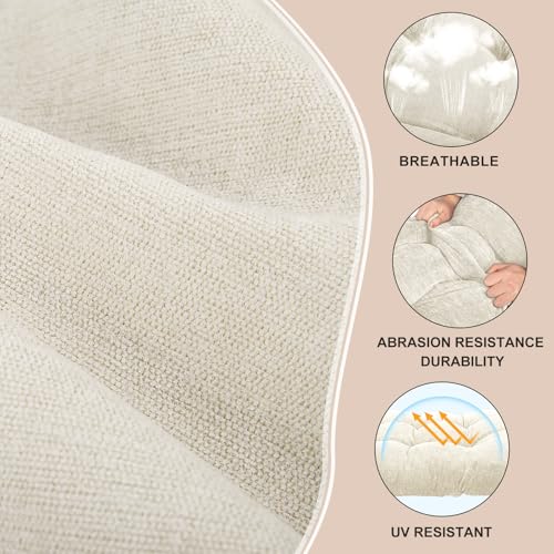 ROFIEJOX Rocking Chair Cushion - Soft Chenille Fabric Seat Pad with Tufted Design, Non-Slip Bottom and Secure Ties, for Nursery Glider, Adirondack and Indoor Rocker Chair, 44x19x4 Inch, Oyster White