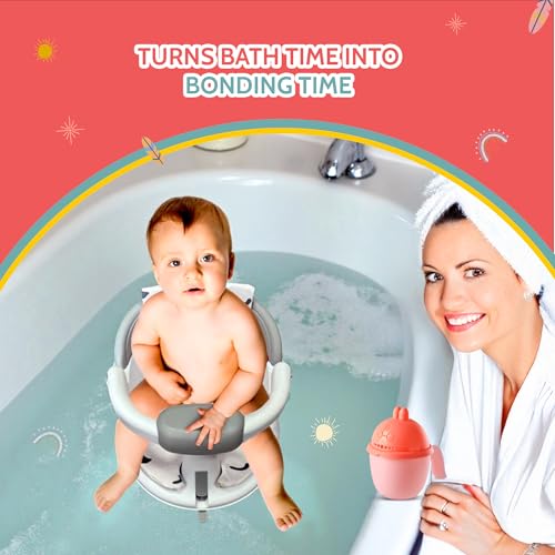 BEBECAN Non-Slip Baby Bath Seats 6-12 Months, Toddler Bathtub Chair with Washable Cusion, Cap Brush & Shower Mug, Infant Chair Comfortable Baby Bath Support for Safe Bathing & Sit Up Bathtub Support