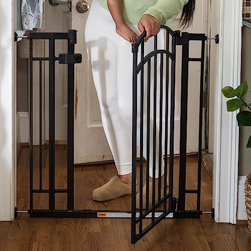 Ingenuity Multi-Use Decorative Extra Tall Walk-Thru Baby Gate, Fits Openings 28.5-48 Inch (Pack of 1), Black Metal, for Doorways and Stairways, 36' Tall Baby and Pet Gate, Black, One Size