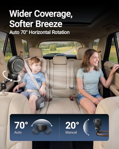 MAMAZING Portable Stroller Fan, 5 Speeds with Natural Wind & 70° Auto Oscillation, 5000mAh USB-C Rechargeable, LED Display, Soothing Songs, Clip Fan for Stroller, Car, Crib, Camping, Outdoor & Indoor