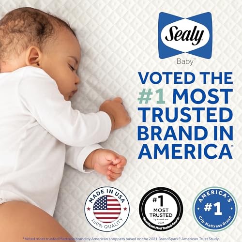 Sealy Baby Infant & Toddler Crib Mattress - Butterfly Knit Premium Foam, Waterproof and Breathable, Non Toxic Washable Zip off Cover, GREENGUARD GOLD Certified, Made in USA, 52x28
