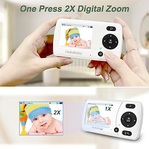 HelloBaby HB30 Video Baby Monitor with Digital Camera and Audio, No WiFi No App Safety Baby Monitor, 8 Languages, Auto Night Vision, 1000ft Transmission Range, 2.4 inch Portable Screen