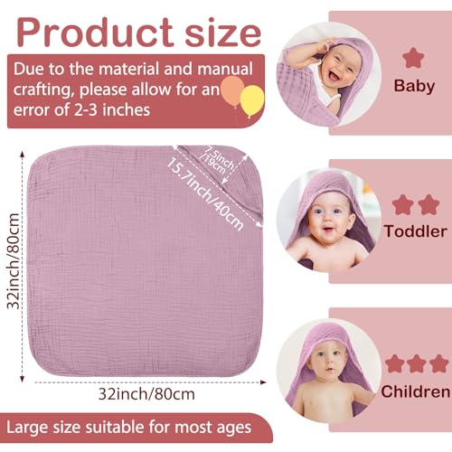 Peryiter 4 Pcs Baby Towels Cotton Muslin Hooded Baby Towels for Newborn Infant Toddler Large 32 x 32 Inch Soft Absorbent Blankets Bath Essentials Registry Gifts for Girl Boy (Purple Series)