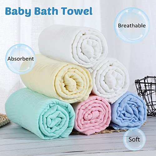 Chumia 6 Pack Baby Muslin Bath Towels Bulk 43.3 x 43.3 Inch 6 Layer Soft Cotton Swaddle Receiving Blankets Breathable Quick Dry for Newborn Infant Toddler, Baby Shower Registry Gifts(Multicolor)