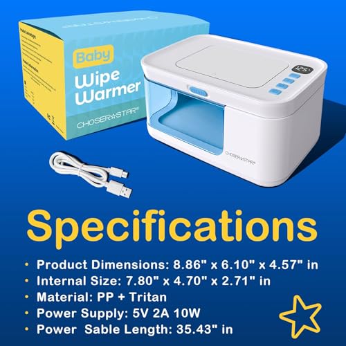 ChoserStar Baby Wipe Warmer and Dispenser Portable Heated Diaper Wipe Heater with Fast Heating, Larger Capacity, and Anti-Dry Out (with Charger Block)